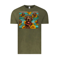 Vintage Olive Chocolate Labrador with sunflowers western Vintage Tee - Artiststas