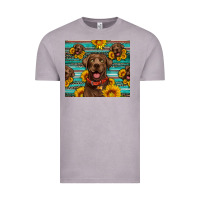 Vintage Zinc Chocolate Labrador with sunflowers western Vintage Tee - Artiststas