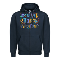 Navy never stop exploring Zipper Hoodie - MaliasSmallBusiness