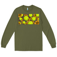 Army Green tennis ball with sunflower and racket  licence plato Long Sleeve Tee - BarkalooDesign