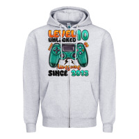 Heather Grey level 10 unlocked awesome since 2013 Zipper Hoodie - MaliasSmallBusiness