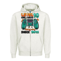 Oatmeal Heather level 10 unlocked awesome since 2013 Zipper Hoodie - MaliasSmallBusiness