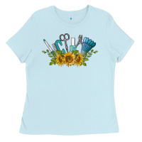 Baby Blue nail tools with sunflower Ladies Tee - BarkalooDesign