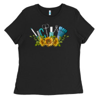 Black nail tools with sunflower Ladies Tee - BarkalooDesign