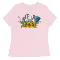 Bubblegum Pink nail tools with sunflower Ladies Tee - BarkalooDesign