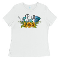 White nail tools with sunflower Ladies Tee - BarkalooDesign