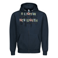 Navy a woman who knows her worth is dangerous Zipper Hoodie - MaliasSmallBusiness