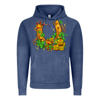 Vintage Denim horseshoe with shamrocks and coin Vintage Hoodie - AdoDesignShop