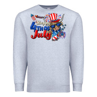 Heather Grey Happy 4th of July cow Premium Sweatshirt - CowGirlArtShop