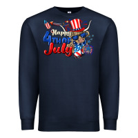 Navy Happy 4th of July cow Premium Sweatshirt - CowGirlArtShop