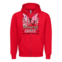 Red amazing grace how sweet the sound butterfly Zipper Hoodie - MaliasSmallBusiness