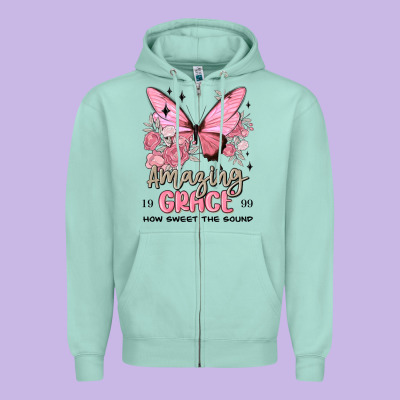 Zipper Hoodie amazing grace how sweet the sound butterfly