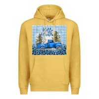 Antique Gold hello winter snowman truck Premium Hoodie - AdoDesignShop