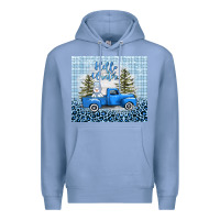 Colony Blue hello winter snowman truck Premium Hoodie - AdoDesignShop