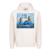 Pale Pink hello winter snowman truck Premium Hoodie - AdoDesignShop