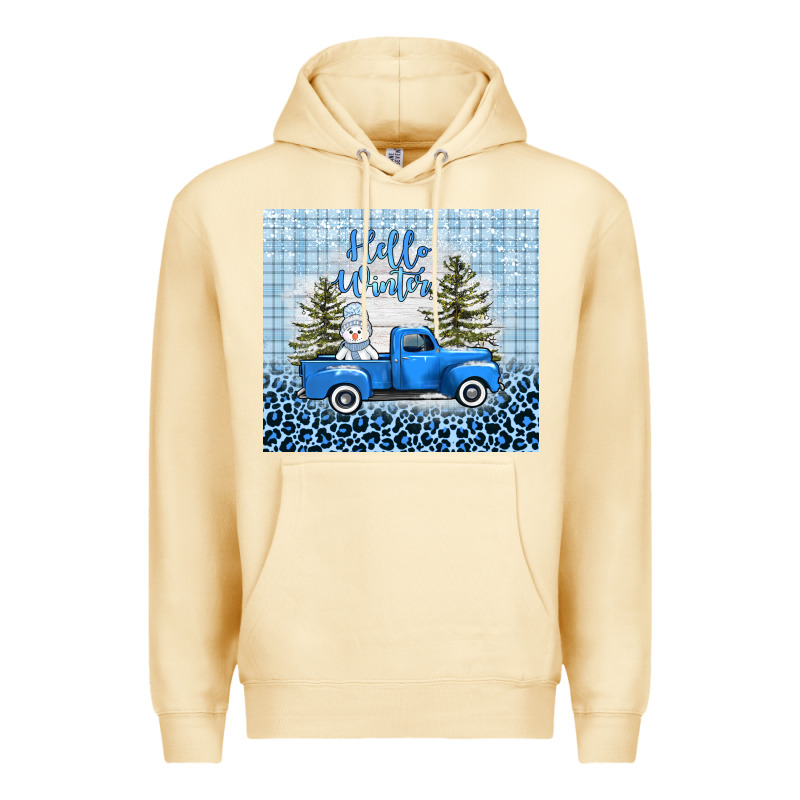Hello Winter Snowman Truck Premium Hoodie by AdoDesignShop | Teevron