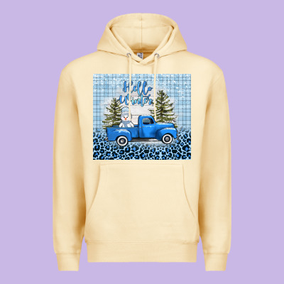 Hello Winter Snowman Truck Premium Hoodie Designed By Adodesignshop