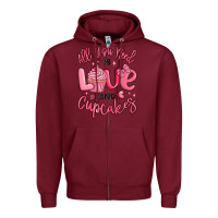 Burgundy all you need is love and cupcakes valentines day Zipper Hoodie - MaliasSmallBusiness