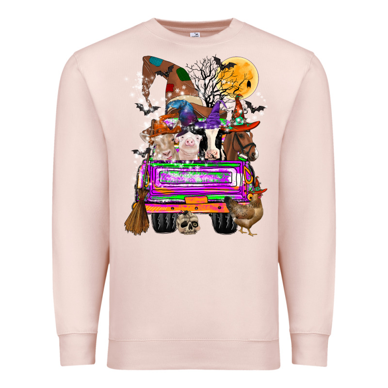 Hallloween Farm Animals Truck Premium Sweatshirt by CowhideDigitalArt | Teevron
