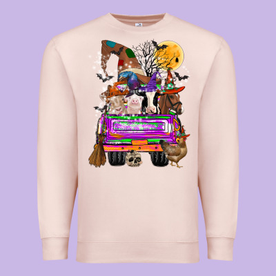 Hallloween Farm Animals Truck Premium Sweatshirt Designed By Cowhidedigitalart
