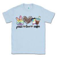 Dusty Blue peace love coffee Classic Tee - MaliasSmallBusiness