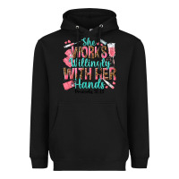 Black she works willingly with her hands Heavyweight Hoodie - texasbilliewilder