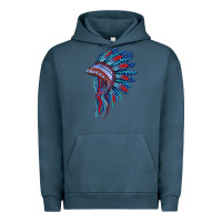 Pigment Midnight Navy indian headdress with american flag Urban Hoodie - BarkalooDesign