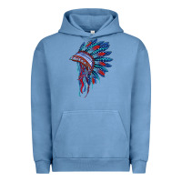 Pigment Pebble Blue indian headdress with american flag Urban Hoodie - BarkalooDesign