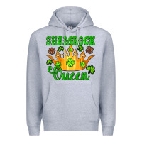 Heather Grey shamrock queen crown leopard glitter Premium Hoodie - Artiststas