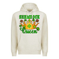 Oatmeal Heather shamrock queen crown leopard glitter Premium Hoodie - Artiststas
