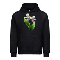 Black Pink And White Lady's Slipper Flower Illustrations Urban Hoodie - LillyAllenDesigns