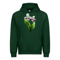 Forest Green Pink And White Lady's Slipper Flower Illustrations Urban Hoodie - LillyAllenDesigns