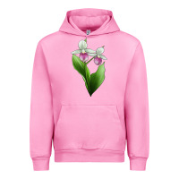 Fuchsia Pink Pink And White Lady's Slipper Flower Illustrations Urban Hoodie - LillyAllenDesigns