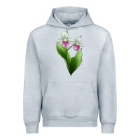 Heather Grey Pink And White Lady's Slipper Flower Illustrations Urban Hoodie - LillyAllenDesigns