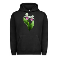 Pigment Black Pink And White Lady's Slipper Flower Illustrations Urban Hoodie - LillyAllenDesigns