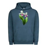 Pigment Midnight Navy Pink And White Lady's Slipper Flower Illustrations Urban Hoodie - LillyAllenDesigns