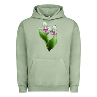 Pigment Oil Green Pink And White Lady's Slipper Flower Illustrations Urban Hoodie - LillyAllenDesigns