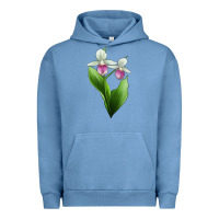 Pigment Pebble Blue Pink And White Lady's Slipper Flower Illustrations Urban Hoodie - LillyAllenDesigns