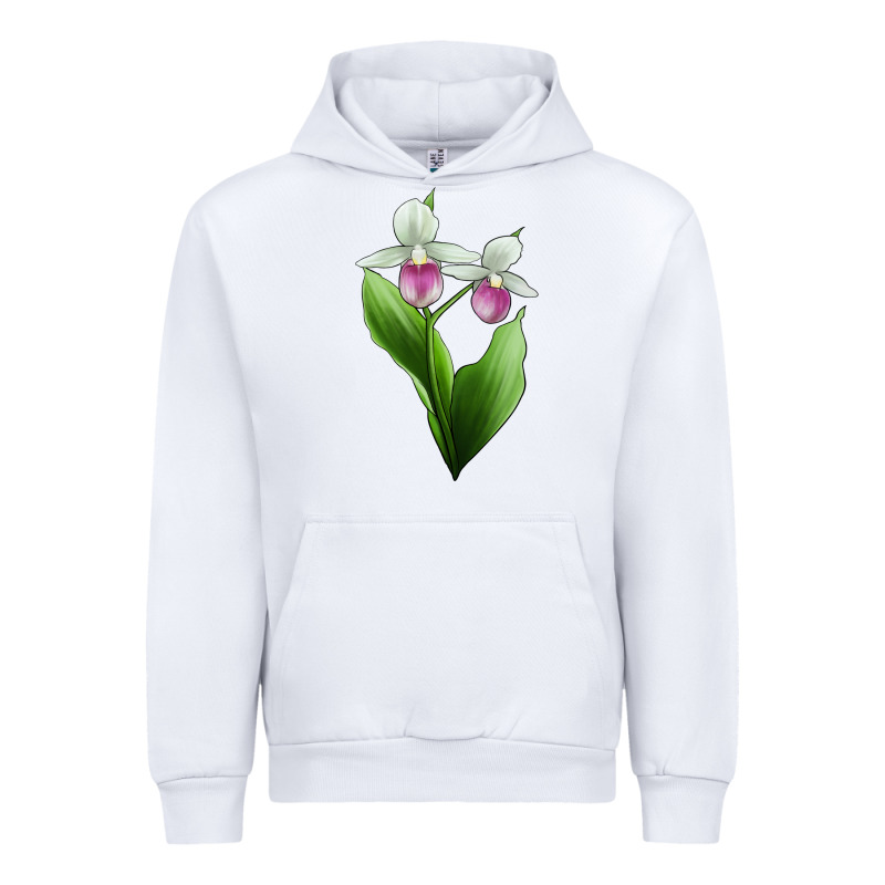 Pink And White Lady's Slipper Flower Illustrations Urban Hoodie by LillyAllenDesigns | Teevron