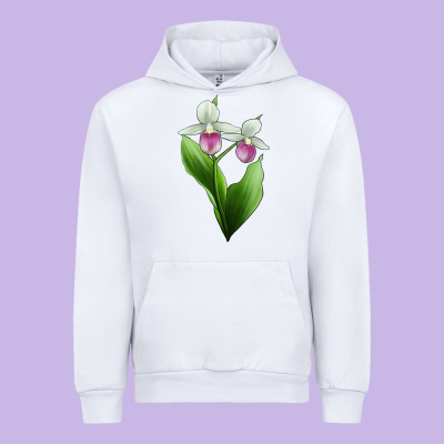 Pink And White Lady's Slipper Flower Illustrations Urban Hoodie Designed By Lillyallendesigns