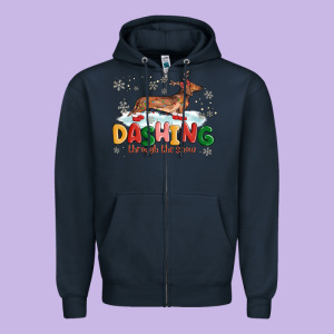 Dachshund Through The Snow Zipper Hoodie Designed By Maliassmallbusiness