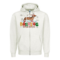 Oatmeal Heather dachshund through the snow Zipper Hoodie - MaliasSmallBusiness