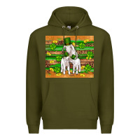 Army Green st patricks goat family shamrock gold serape leopard glitter wooden tu Premium Hoodie - Artiststas