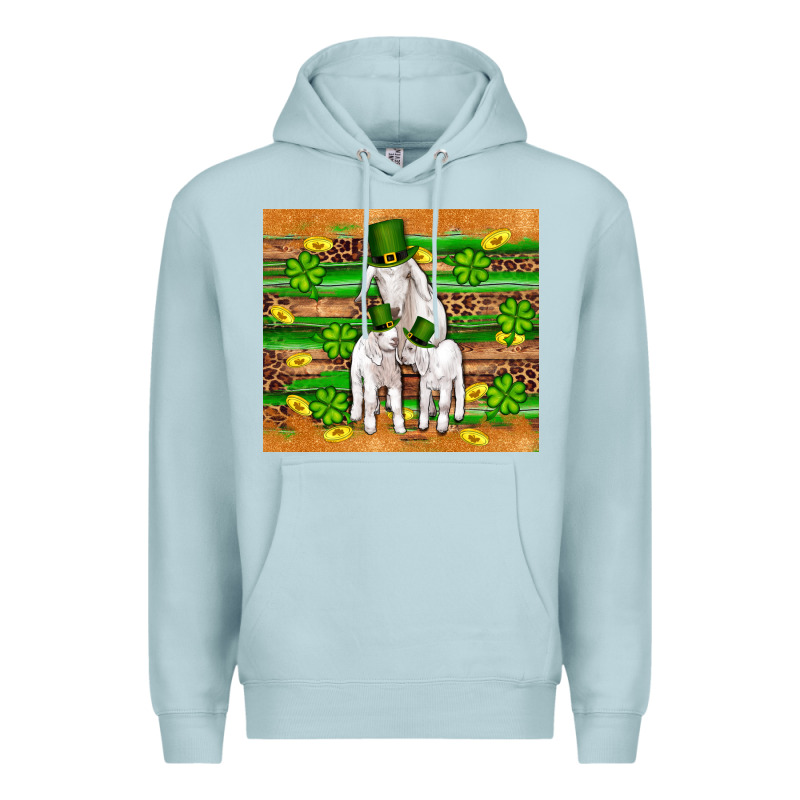 St Patricks Goat Family Shamrock Gold Serape Leopard Glitter Wooden Tu Premium Hoodie by Artiststas | Teevron