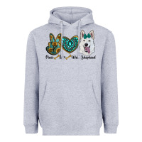 Heather Grey peace love white sepherd Heavyweight Hoodie - RanaPortraitStore