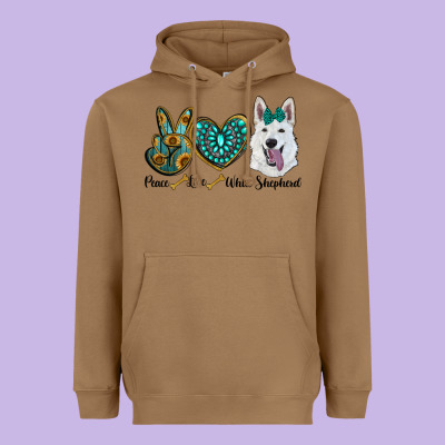 Peace Love White Sepherd Heavyweight Hoodie Designed By Ranaportraitstore