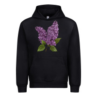 Black Purple Lilac Flower Illustrations Urban Hoodie - LillyAllenDesigns