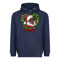 Navy merry christmas african american santa with wreath Heavyweight Hoodie - RanaPortraitStore