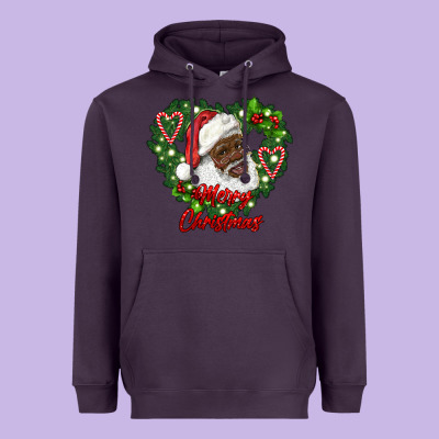 Merry Christmas African American Santa With Wreath Heavyweight Hoodie Designed By Ranaportraitstore