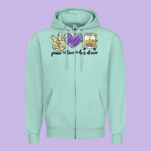 Peace Love Bus Driver Zipper Hoodie Designed By Maliassmallbusiness